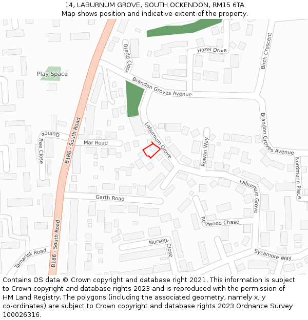 14, LABURNUM GROVE, SOUTH OCKENDON, RM15 6TA: Location map and indicative extent of plot