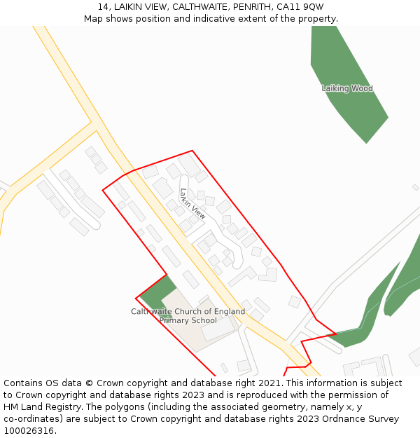 14, LAIKIN VIEW, CALTHWAITE, PENRITH, CA11 9QW: Location map and indicative extent of plot