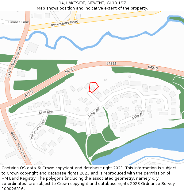 14, LAKESIDE, NEWENT, GL18 1SZ: Location map and indicative extent of plot