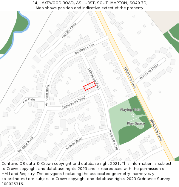 14, LAKEWOOD ROAD, ASHURST, SOUTHAMPTON, SO40 7DJ: Location map and indicative extent of plot