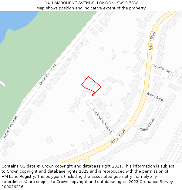 14, LAMBOURNE AVENUE, LONDON, SW19 7DW: Location map and indicative extent of plot