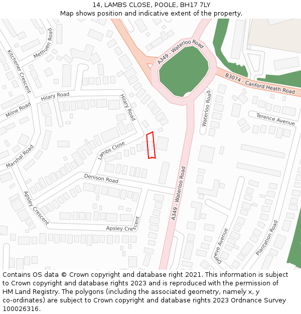 14, LAMBS CLOSE, POOLE, BH17 7LY: Location map and indicative extent of plot