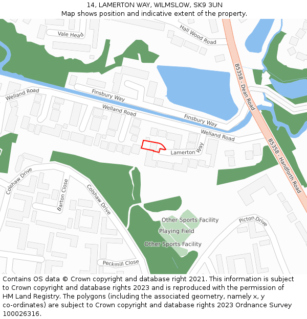 14, LAMERTON WAY, WILMSLOW, SK9 3UN: Location map and indicative extent of plot