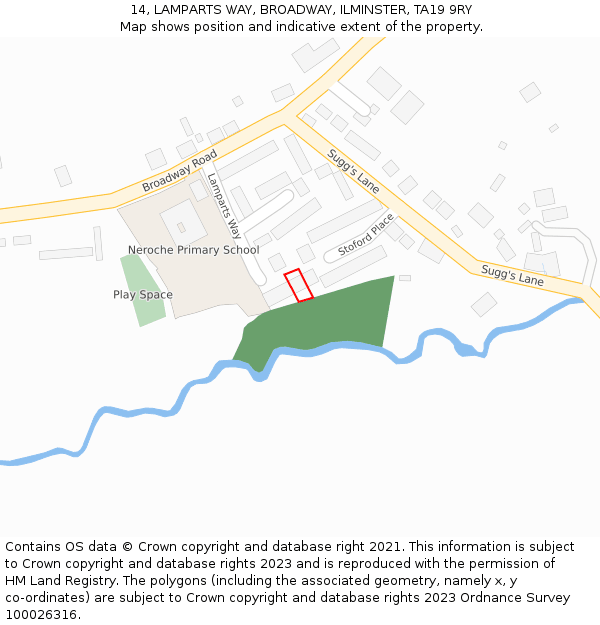 14, LAMPARTS WAY, BROADWAY, ILMINSTER, TA19 9RY: Location map and indicative extent of plot