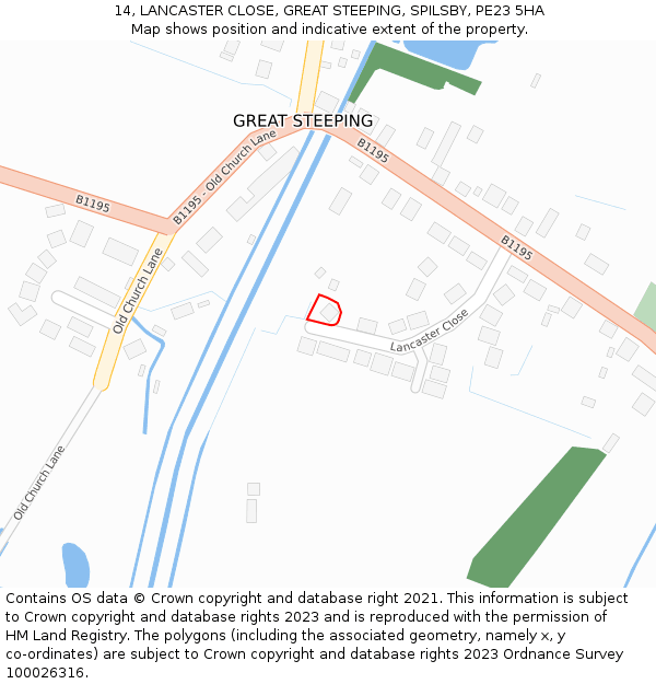 14, LANCASTER CLOSE, GREAT STEEPING, SPILSBY, PE23 5HA: Location map and indicative extent of plot