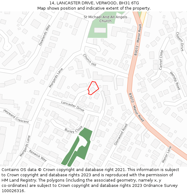 14, LANCASTER DRIVE, VERWOOD, BH31 6TG: Location map and indicative extent of plot