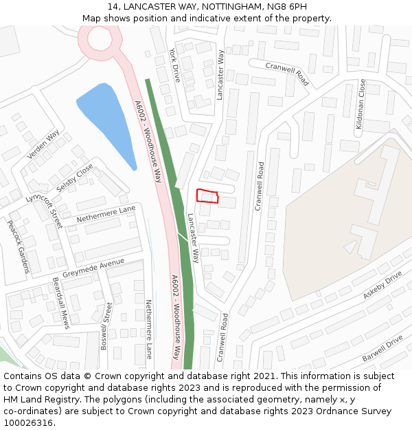 14, LANCASTER WAY, NOTTINGHAM, NG8 6PH: Location map and indicative extent of plot