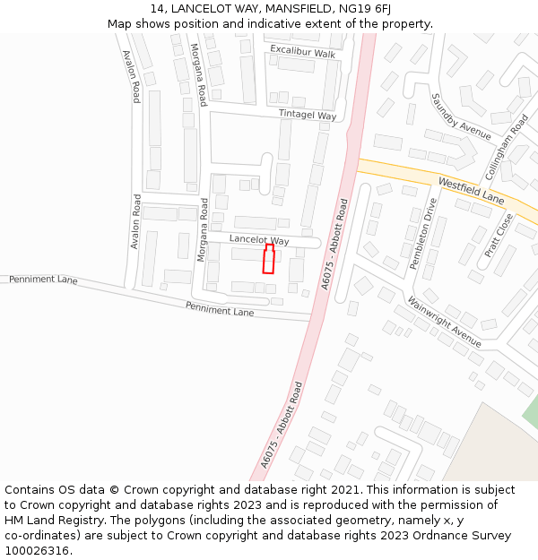 14, LANCELOT WAY, MANSFIELD, NG19 6FJ: Location map and indicative extent of plot