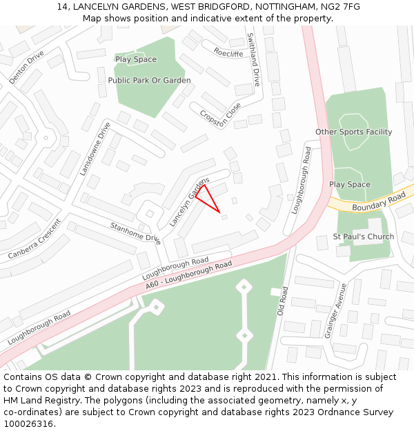 14, LANCELYN GARDENS, WEST BRIDGFORD, NOTTINGHAM, NG2 7FG: Location map and indicative extent of plot