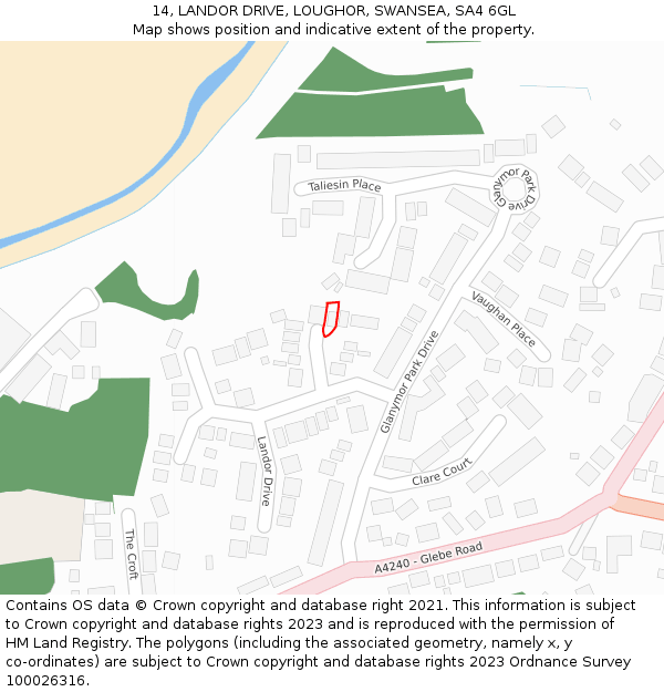 14, LANDOR DRIVE, LOUGHOR, SWANSEA, SA4 6GL: Location map and indicative extent of plot