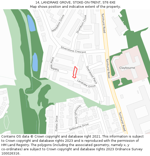 14, LANDRAKE GROVE, STOKE-ON-TRENT, ST6 6XE: Location map and indicative extent of plot