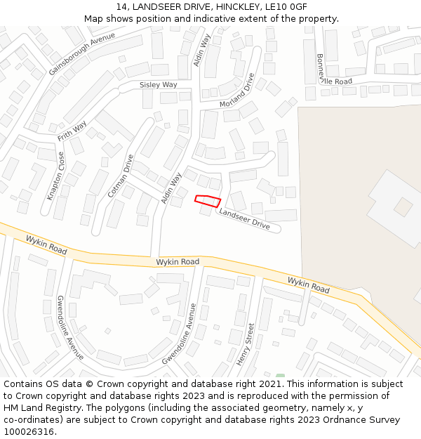 14, LANDSEER DRIVE, HINCKLEY, LE10 0GF: Location map and indicative extent of plot