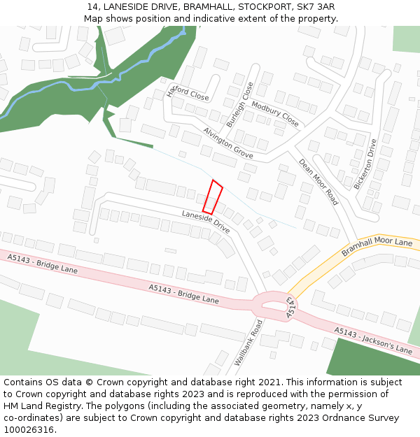 14, LANESIDE DRIVE, BRAMHALL, STOCKPORT, SK7 3AR: Location map and indicative extent of plot