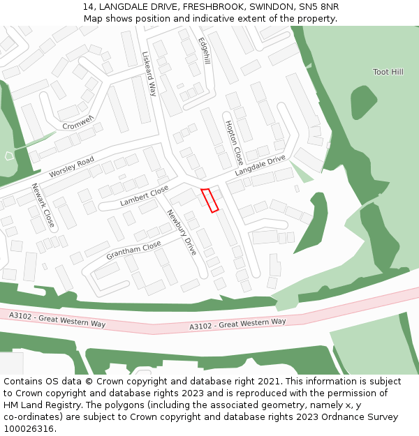 14, LANGDALE DRIVE, FRESHBROOK, SWINDON, SN5 8NR: Location map and indicative extent of plot