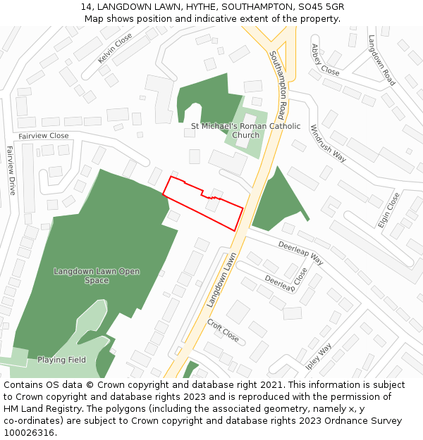 14, LANGDOWN LAWN, HYTHE, SOUTHAMPTON, SO45 5GR: Location map and indicative extent of plot