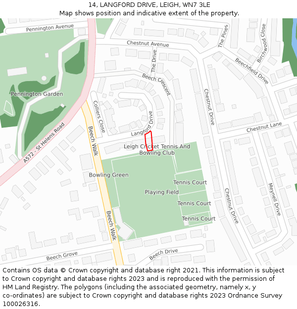 14, LANGFORD DRIVE, LEIGH, WN7 3LE: Location map and indicative extent of plot