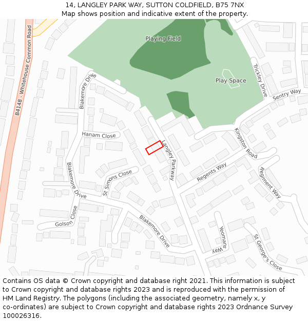 14, LANGLEY PARK WAY, SUTTON COLDFIELD, B75 7NX: Location map and indicative extent of plot