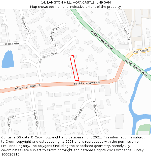 14, LANGTON HILL, HORNCASTLE, LN9 5AH: Location map and indicative extent of plot