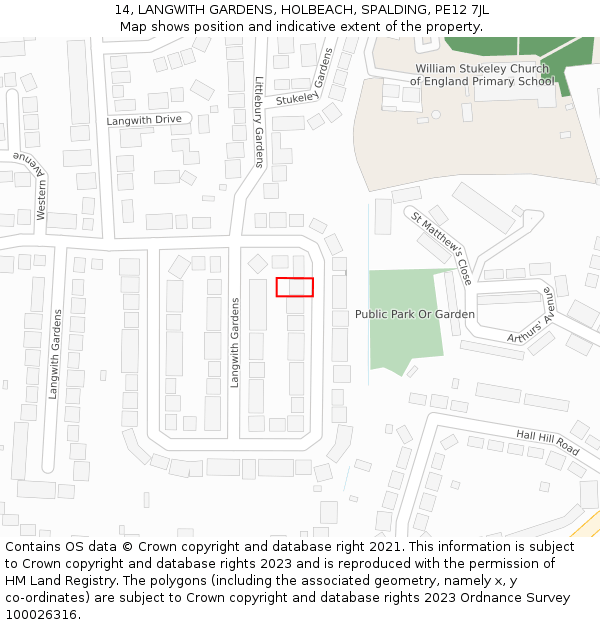 14, LANGWITH GARDENS, HOLBEACH, SPALDING, PE12 7JL: Location map and indicative extent of plot