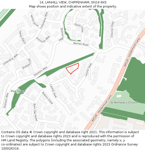 14, LANHILL VIEW, CHIPPENHAM, SN14 6XS: Location map and indicative extent of plot