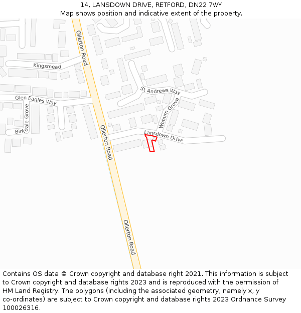 14, LANSDOWN DRIVE, RETFORD, DN22 7WY: Location map and indicative extent of plot