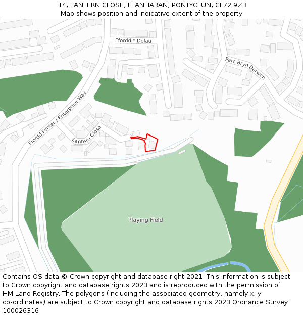 14, LANTERN CLOSE, LLANHARAN, PONTYCLUN, CF72 9ZB: Location map and indicative extent of plot