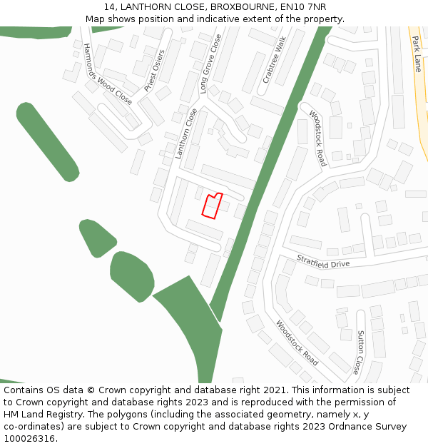 14, LANTHORN CLOSE, BROXBOURNE, EN10 7NR: Location map and indicative extent of plot