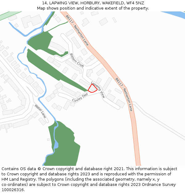 14, LAPWING VIEW, HORBURY, WAKEFIELD, WF4 5NZ: Location map and indicative extent of plot