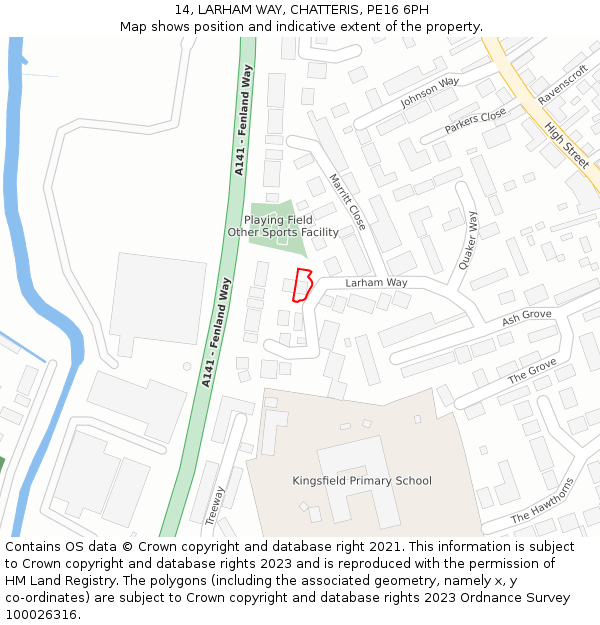 14, LARHAM WAY, CHATTERIS, PE16 6PH: Location map and indicative extent of plot