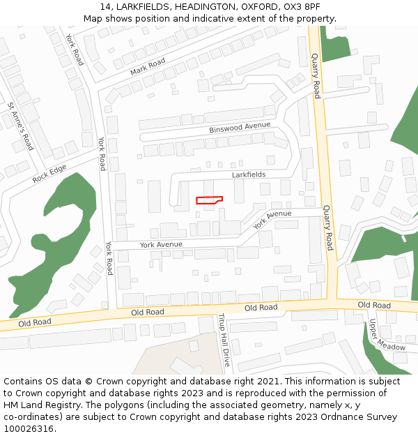 14, LARKFIELDS, HEADINGTON, OXFORD, OX3 8PF: Location map and indicative extent of plot