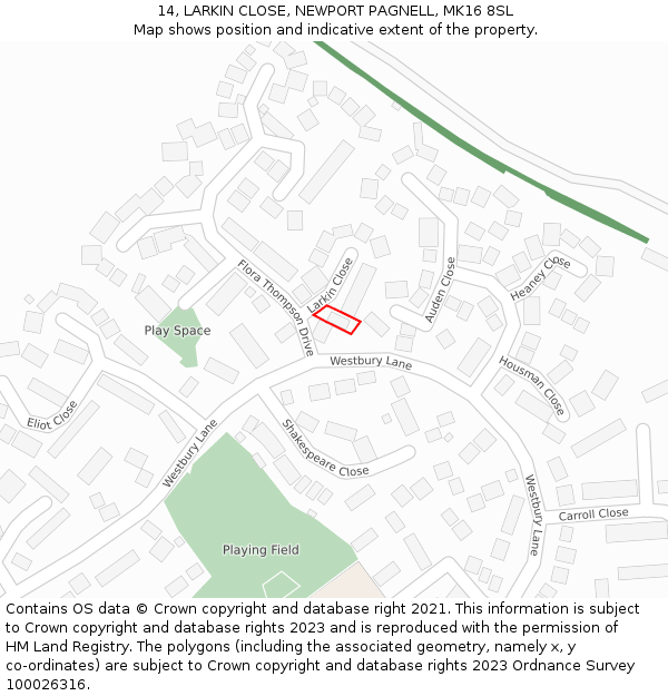 14, LARKIN CLOSE, NEWPORT PAGNELL, MK16 8SL: Location map and indicative extent of plot