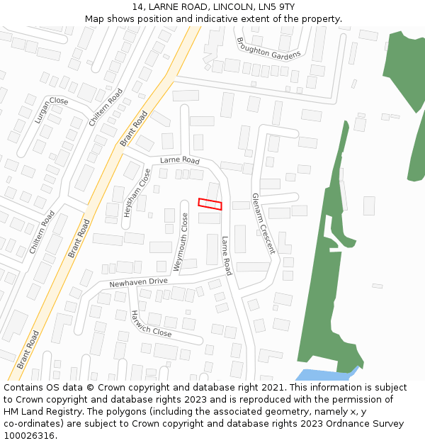 14, LARNE ROAD, LINCOLN, LN5 9TY: Location map and indicative extent of plot