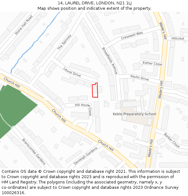 14, LAUREL DRIVE, LONDON, N21 1LJ: Location map and indicative extent of plot
