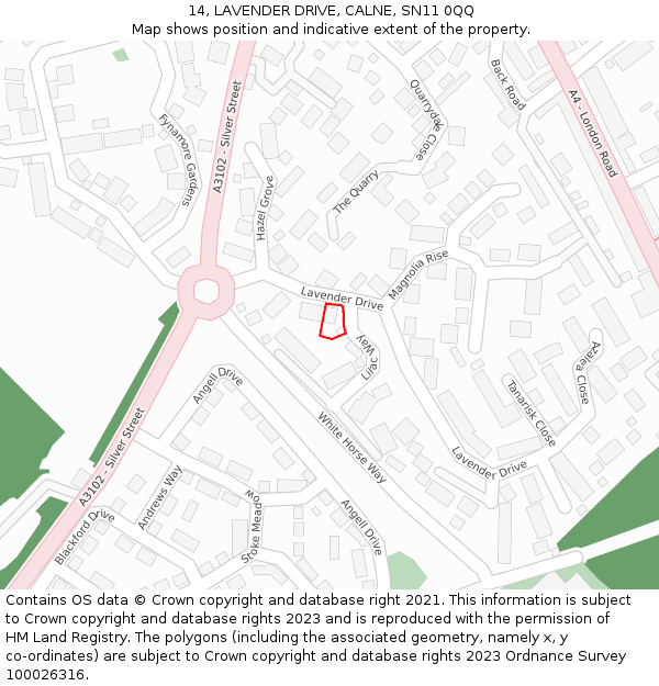 14, LAVENDER DRIVE, CALNE, SN11 0QQ: Location map and indicative extent of plot