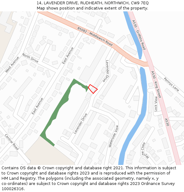 14, LAVENDER DRIVE, RUDHEATH, NORTHWICH, CW9 7EQ: Location map and indicative extent of plot