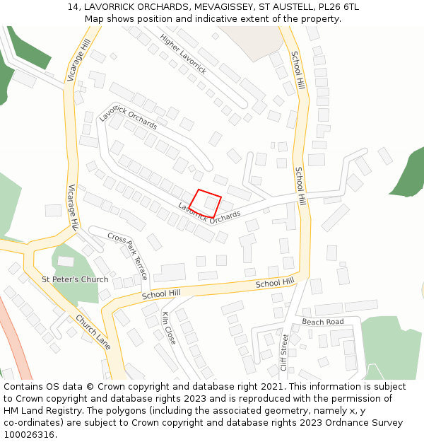 14, LAVORRICK ORCHARDS, MEVAGISSEY, ST AUSTELL, PL26 6TL: Location map and indicative extent of plot