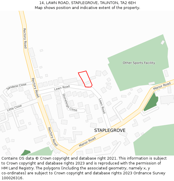 14, LAWN ROAD, STAPLEGROVE, TAUNTON, TA2 6EH: Location map and indicative extent of plot