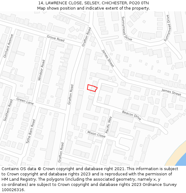 14, LAWRENCE CLOSE, SELSEY, CHICHESTER, PO20 0TN: Location map and indicative extent of plot