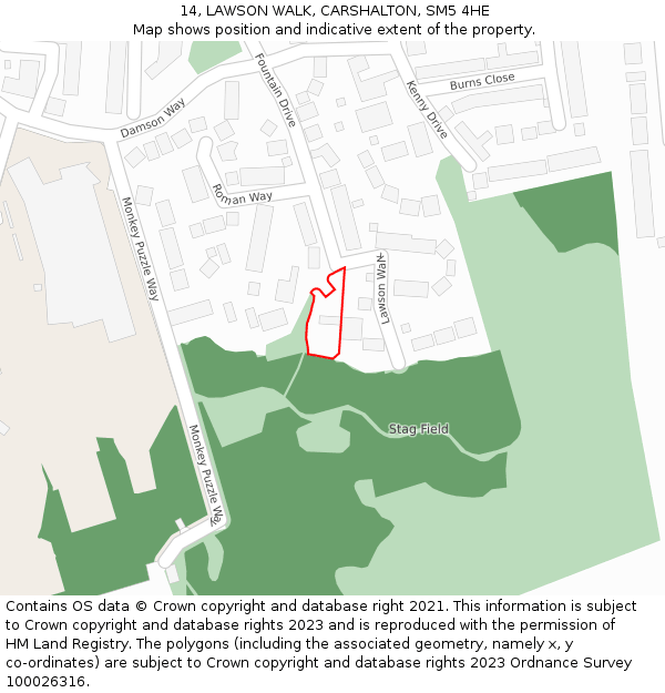 14, LAWSON WALK, CARSHALTON, SM5 4HE: Location map and indicative extent of plot