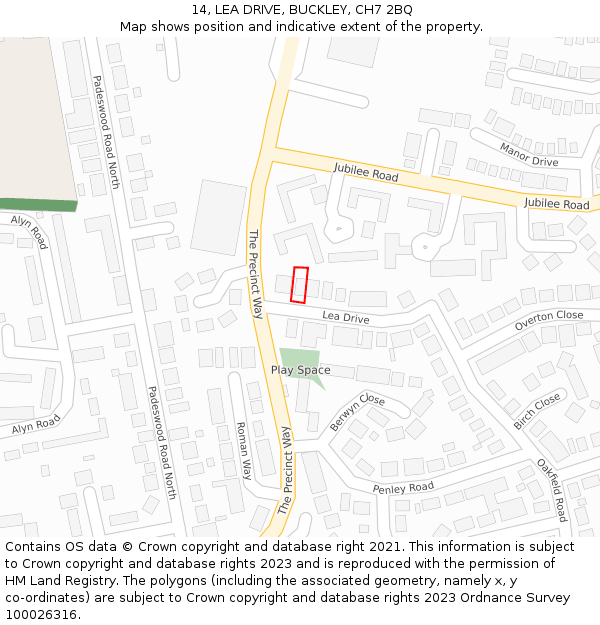 14, LEA DRIVE, BUCKLEY, CH7 2BQ: Location map and indicative extent of plot