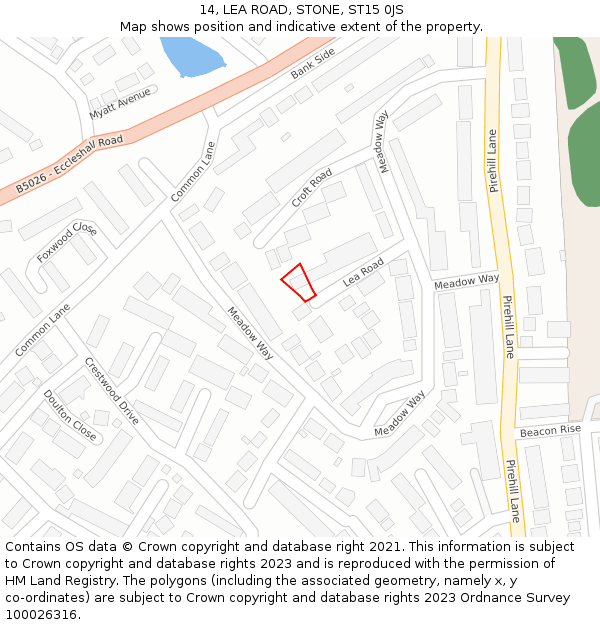 14, LEA ROAD, STONE, ST15 0JS: Location map and indicative extent of plot