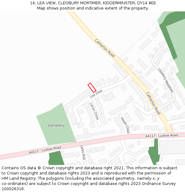 14, LEA VIEW, CLEOBURY MORTIMER, KIDDERMINSTER, DY14 8EE: Location map and indicative extent of plot