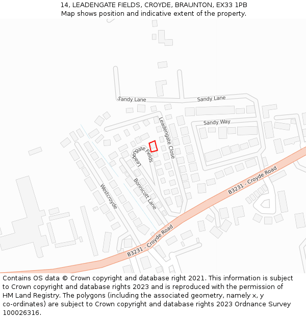 14, LEADENGATE FIELDS, CROYDE, BRAUNTON, EX33 1PB: Location map and indicative extent of plot