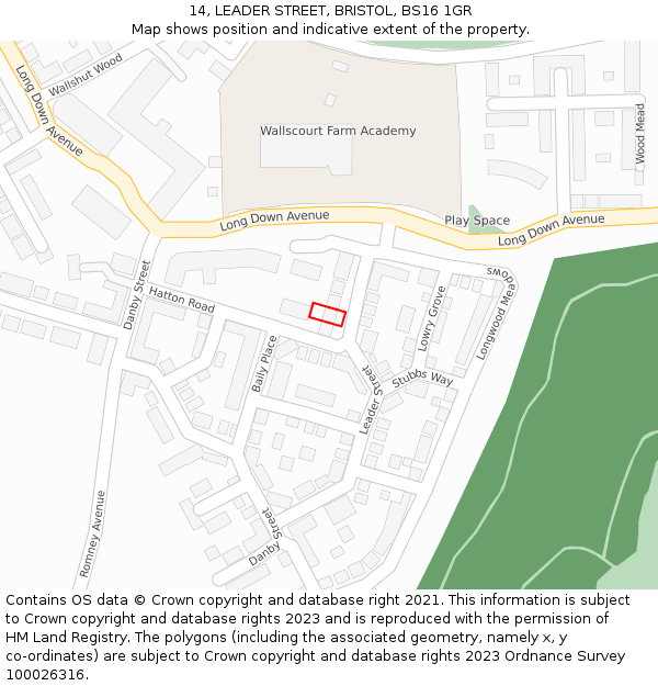 14, LEADER STREET, BRISTOL, BS16 1GR: Location map and indicative extent of plot