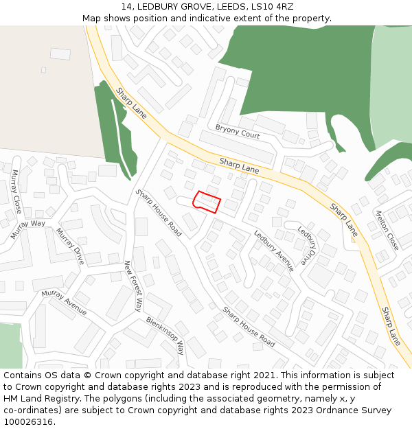 14, LEDBURY GROVE, LEEDS, LS10 4RZ: Location map and indicative extent of plot