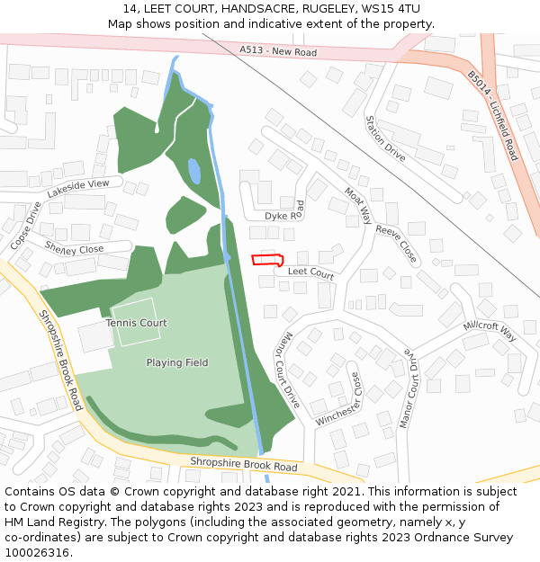 14, LEET COURT, HANDSACRE, RUGELEY, WS15 4TU: Location map and indicative extent of plot