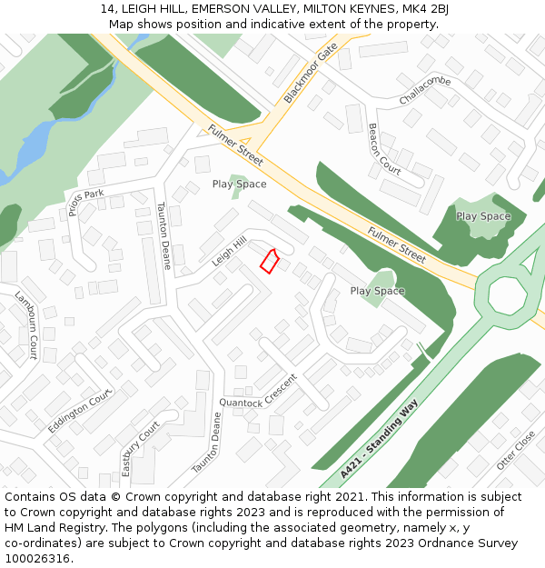 14, LEIGH HILL, EMERSON VALLEY, MILTON KEYNES, MK4 2BJ: Location map and indicative extent of plot