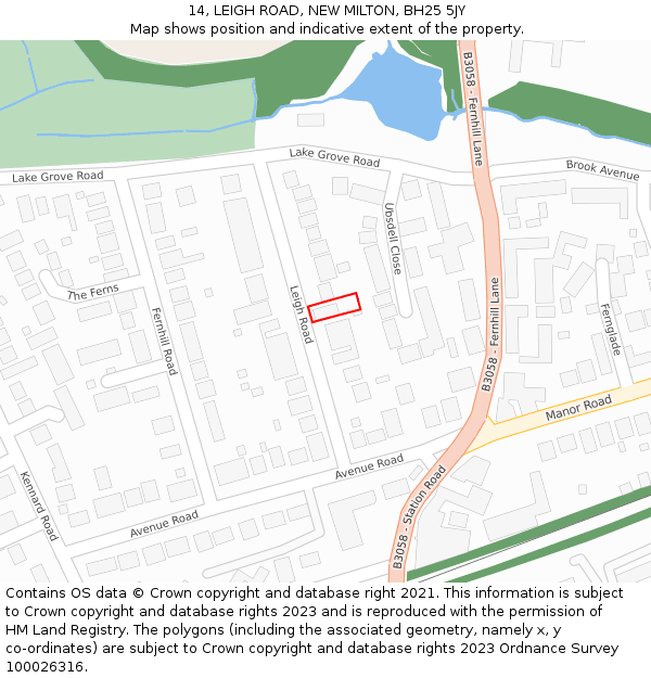 14, LEIGH ROAD, NEW MILTON, BH25 5JY: Location map and indicative extent of plot