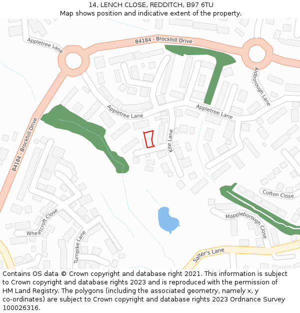 14, LENCH CLOSE, REDDITCH, B97 6TU: Location map and indicative extent of plot