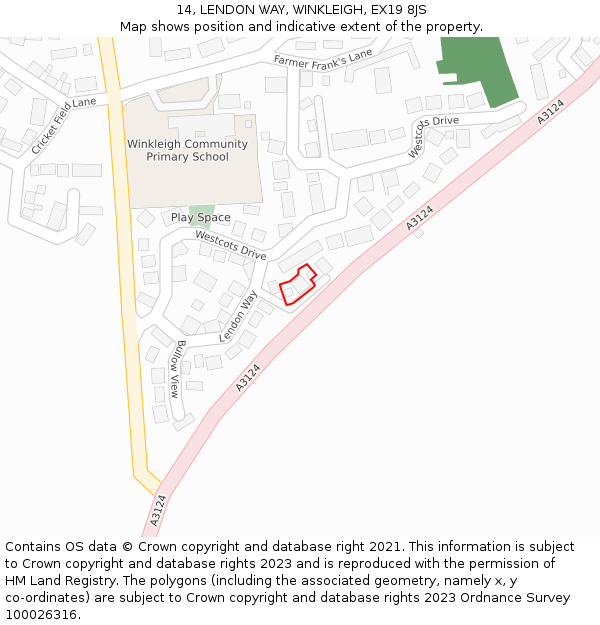 14, LENDON WAY, WINKLEIGH, EX19 8JS: Location map and indicative extent of plot